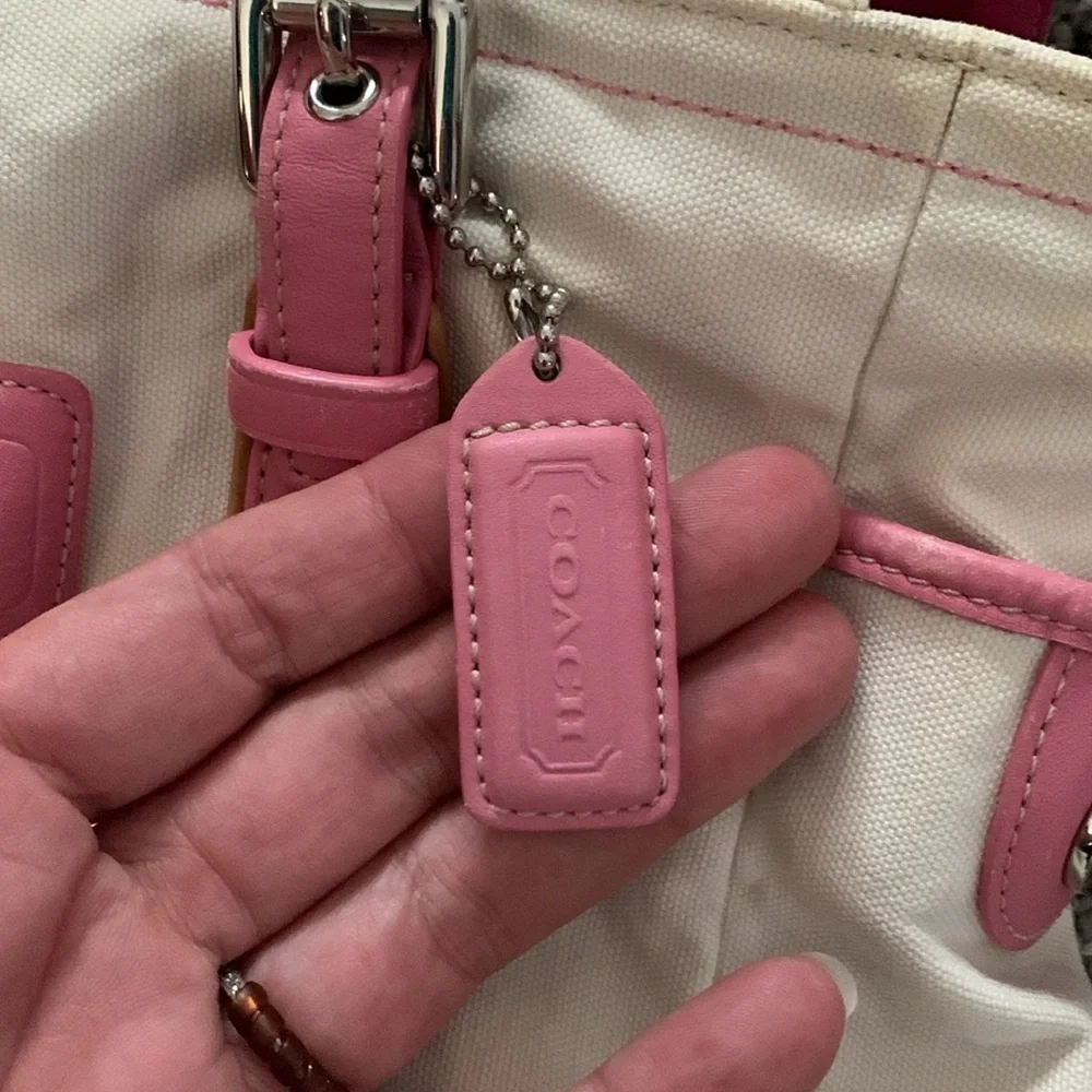 Vtg Coach Canvas cream with pink leather